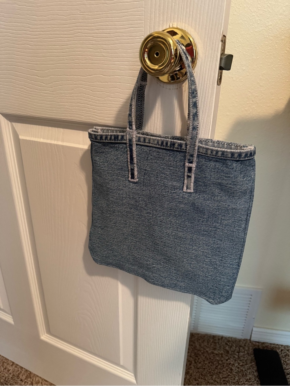 Small Denim Slim Tote Bag -10x10 inches - Hand-sewn by me - Picture 3 of 12